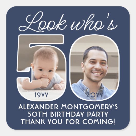 DIYカラーズ • 50歳の誕生日パーティー2 フォト スクエアシール (正面)