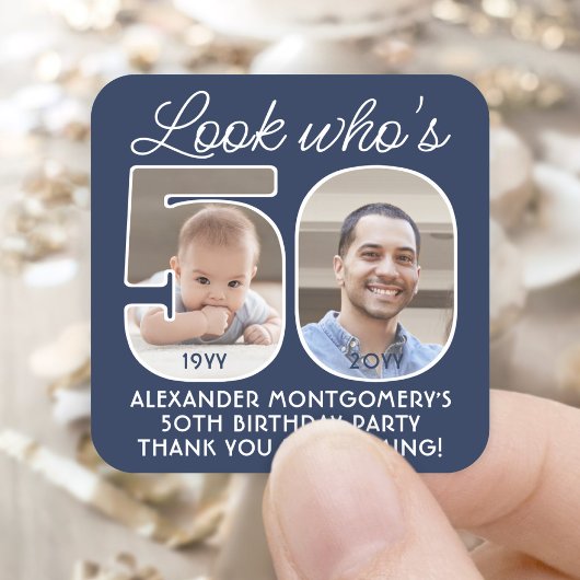 DIYカラーズ • 50歳の誕生日パーティー 2 フォト スクエアシール