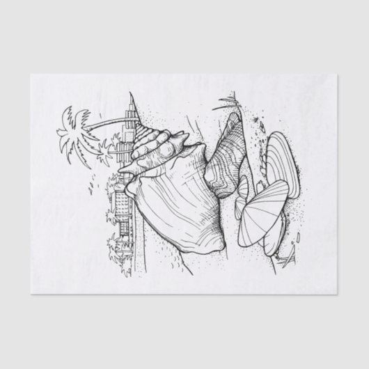 DIYカラービーチテーマシェル、ヤシの木 – 黒 薄葉紙 (正面)