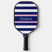 DIYカラーブルーストライプリボン青HPinkリボン白BG S ピックルボールラケット (裏面)