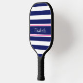 DIYカラーブルーストライプリボン青HPinkリボン白BG S ピックルボールラケット (左)