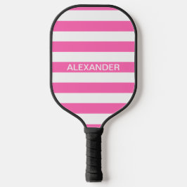 DIYカラーホットピンク白ストライプ色名モノグラムS ピックルボールラケット