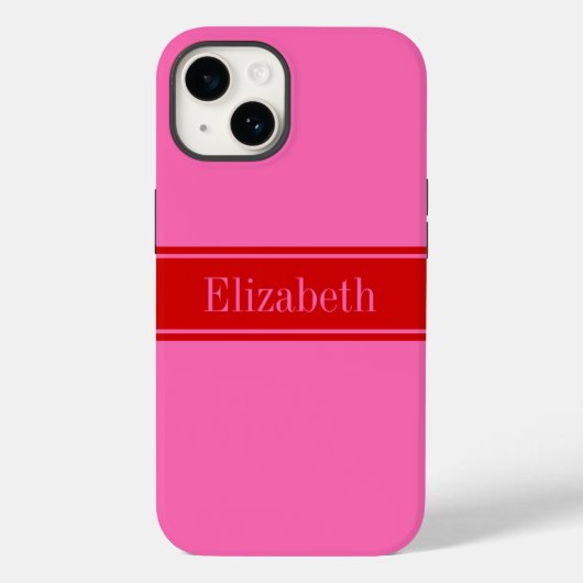 DIYカラーホットピンク、赤リボン名モノグラムS Case-Mate iPhoneケース (裏面)