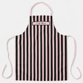DIYカラー縦ストライプ黒淡い色のピンク エプロン (正面)