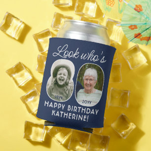 DIYカラー・おめでとう!80歳の誕生日パーティー 2枚の写真 缶クーラー