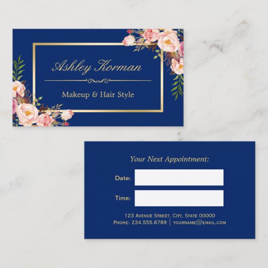 DIYカラー | フローラ金ゴールド美しいサロンアポイントメント 予約カード (正面/裏面)