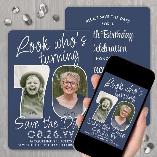 DIYカラー・70歳の誕生日パーティー2枚の写真 セーブザデート