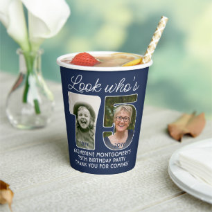 DIYカラー・ Look Who's 75 ・フォト誕生日パーティー 紙コップ