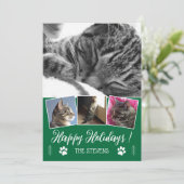 DIYキャットフォトコラージグリーンホリデーフラットカード 招待状 (スタンド正面)