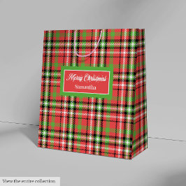 DIYクリスマスギフトバッグ クラシックタータンアクセントラッピング ミディアムペーパーバッグ