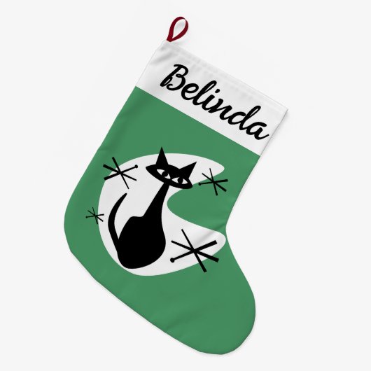 DIYクリスマスストッキング – アトミックエイジキャットスターバスト ラージクリスマスストッキング (正面 (吊り時))