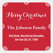 DIYクリスマスレッドエレガントホワイトスクリプトの雪片 スクエアシール (正面)