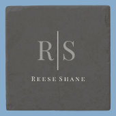 DIYグエレガントレーモノグラムとホワイトネーム、ブラック ストーンコースター