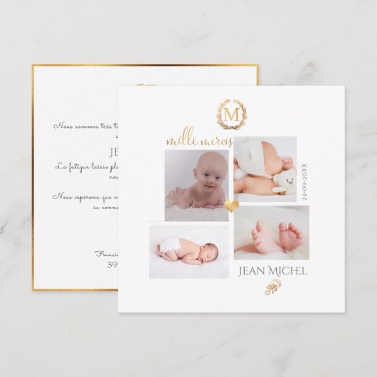 DIYゴールドのイニシャル　出産お礼カード 招待状 (正面/裏面)