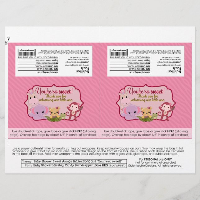 DIYスイートジャングルベビー1.55ozキャンディバーラッパー (正面)