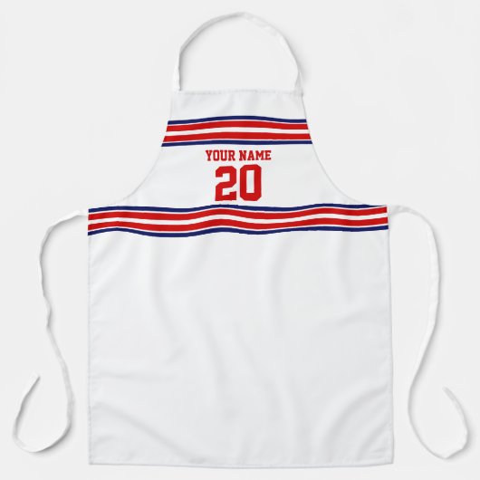 DIYチームジャージーストライプズWhite Navy Red エプロン (正面)