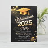 DIYディナフォーマルー卒業ブラック金ゴールド花火 招待状 (スタンド正面)