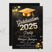 DIYディナフォーマルー卒業ブラック金ゴールド花火 招待状 (正面/裏面)