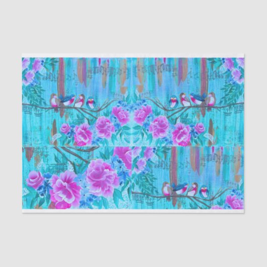 DIYデクページのためのシャビーシックミュージカル鳥紙 薄葉紙 (正面)