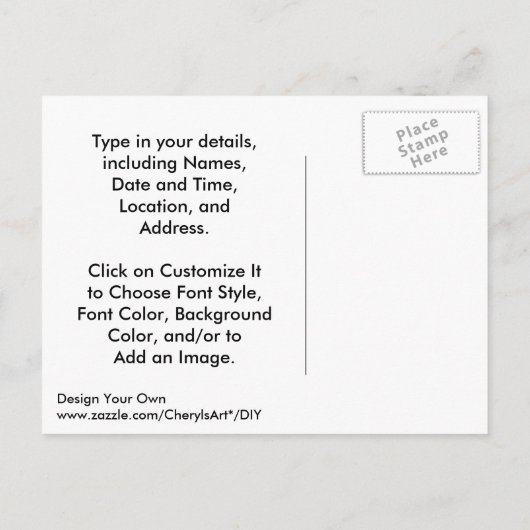 DIYデザインはがきに自分の結婚式の招待 インビテーションポストカード (裏面)