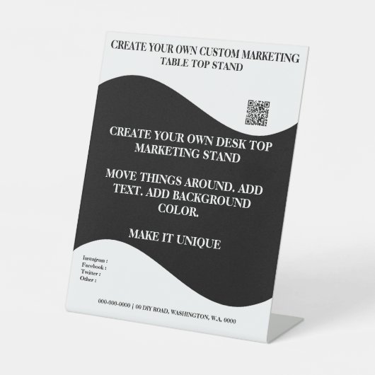 DIYデスクトップマーケティングスタンド8x10白黒 台座サイン (正面)