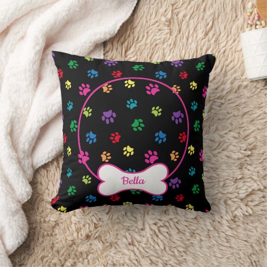 DIYドッグフォトサークル名ボーンパスカラフルブラック クッション (ブランケット)