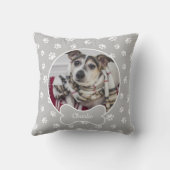 DIYドッグフォトサークル名ボーンホワイトポーズグレー クッション (裏面)