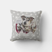 DIYドッグフォトサークル名ボーンホワイトポーズグレー クッション (正面)