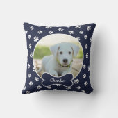 DIYドッグフォトサークル名ボーンホワイトポーズネイビー クッション (裏面)
