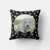DIYドッグフォトサークル名ボーンホワイトポーズブラック クッション (裏面)