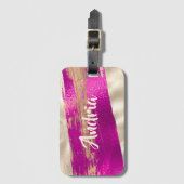 DIYネームブラシ文字明るい赤紫色プラチナフェイクメタリック ラゲッジタグ (正面縦)