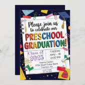 DIYノート紙クリッププリスクール卒業キャップ 招待状 (正面/裏面)