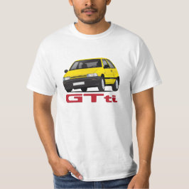 diyバッジと黄色いDaihatsuのシャラードGTtiターボ Tシャツ