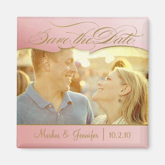 DIYバラと金ゴールド写真Save the Date Magnet マグネット (正面)