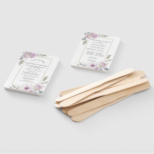 DIYパープル素朴フローラ結婚式 プログラム ハンドファン (組立なし)