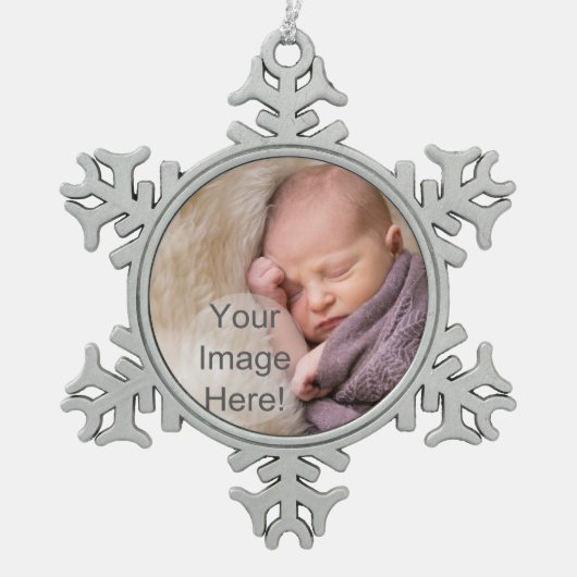 DIYピュータークリスマス装飾 – 写真と文字を追加! スノーフレークピューターオーナメント (正面)