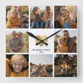 DIYファミモダンリー写真コラージュ金ゴールドハート スクエア壁時計 (正面)