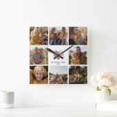 DIYファミリモダンーフォトコラージュバラ金ゴールドハート スクエア壁時計 (ホーム)