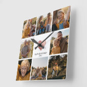 DIYファミリモダンーフォトコラージュバラ金ゴールドハート スクエア壁時計 (傾斜)