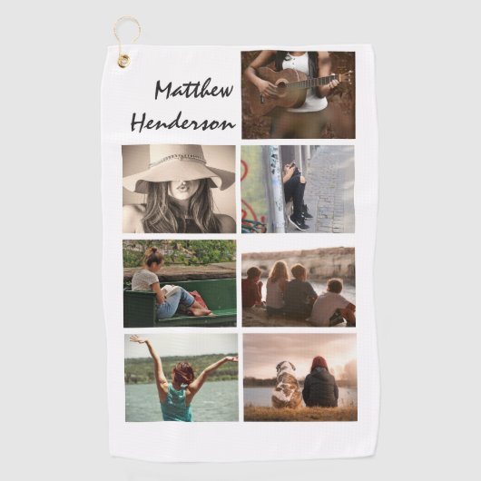 DIYフォトコラージュと名前モダントレンディーパパ ゴルフタオル (正面)