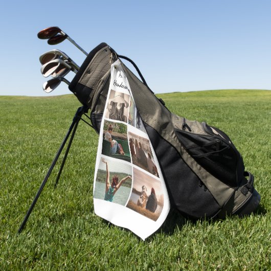 DIYフォトコラージュと名前モダントレンディーパパ ゴルフタオル (グリーン)