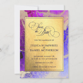 DIYフォトパープルピンクゴールド結婚フォイル セーブザデート