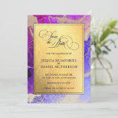 DIYフォトパープル金ゴールド結婚抽象芸術ズフラット2 セーブザデート (スタンド正面)