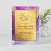 DIYフォトパープル金ゴールド結婚抽象芸術ズフラット セーブザデート (スタンド正面)