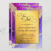 DIYフォトパープル金ゴールド結婚抽象芸術ズフラット セーブザデート (正面/裏面)