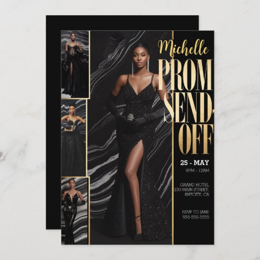 DIYフォトプロムSEND-OFF豪華ファッショナブル 招待状 (正面/裏面)