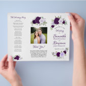 DIYフォールドパープルボホバラ結婚式 プログラム チラシ (手)