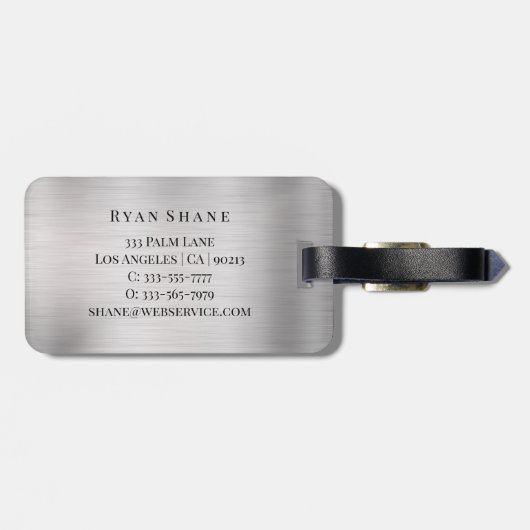 DIYブラックエレガントモノグラム&ネーム、ブラッシュシルバー ラゲッジタグ (裏面横)