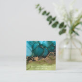 DIYブラック金ゴールドティール(緑がかった色)グリーン スクエア名刺 (スタンド正面)