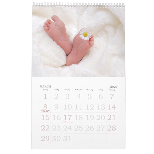 DIYベビーの初生まれたばかりの年度の個人設定 カレンダー (3月 2026)